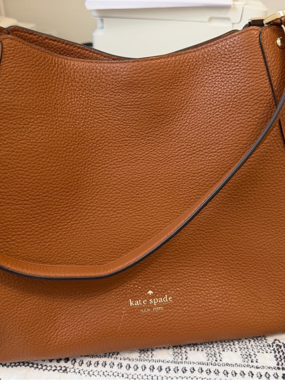 kate spade Pebbled Leather Shoulder Bag in Cognac
